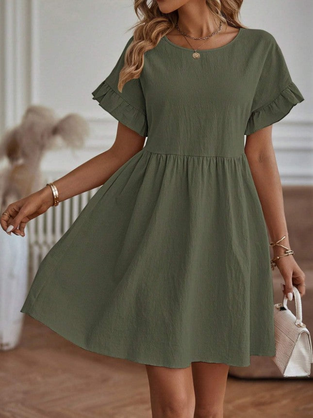 2024 Spring and Summer Ladies Elegant Round Neck Loose Cotton and Linen Dress