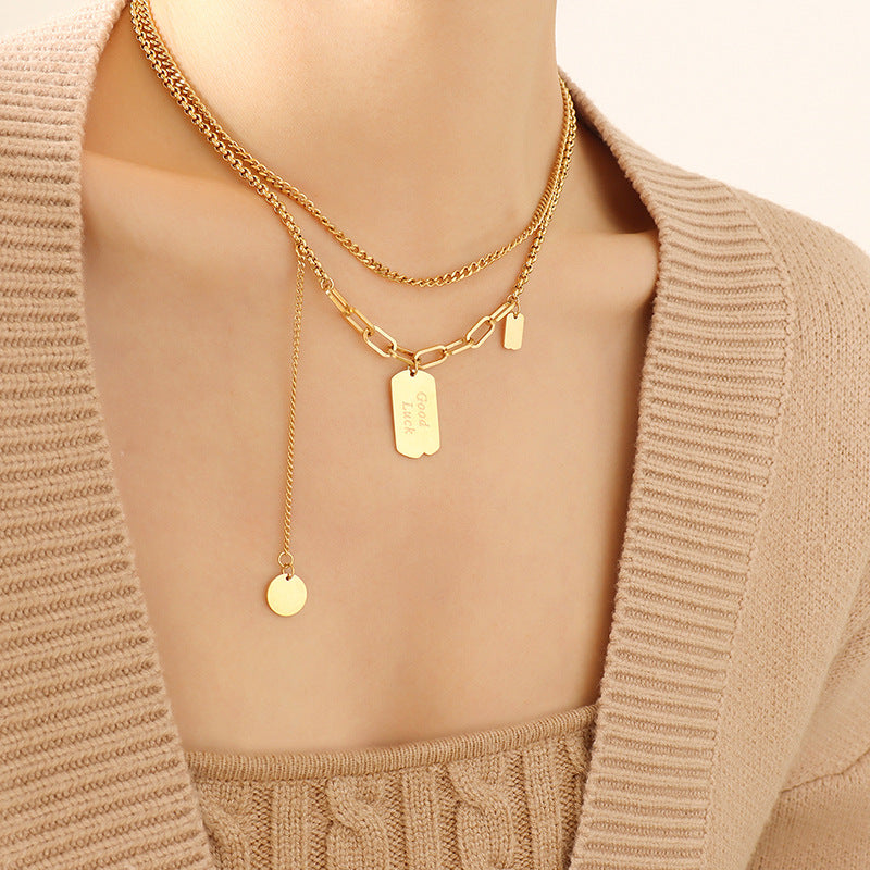 Streets Style Multi-Plates Splicing Double Layer Chain Necklace Set