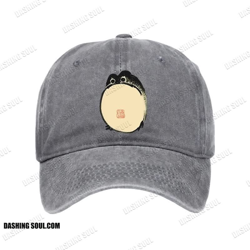 Unisex 100% Cotton Grumpy Frog Japanese Vintage Print Cap