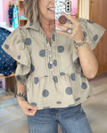 Polka Dot Print Ruffle Sleeve Top