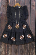 Solid Ruffle Sleeve Sequin Patch Mini Dress